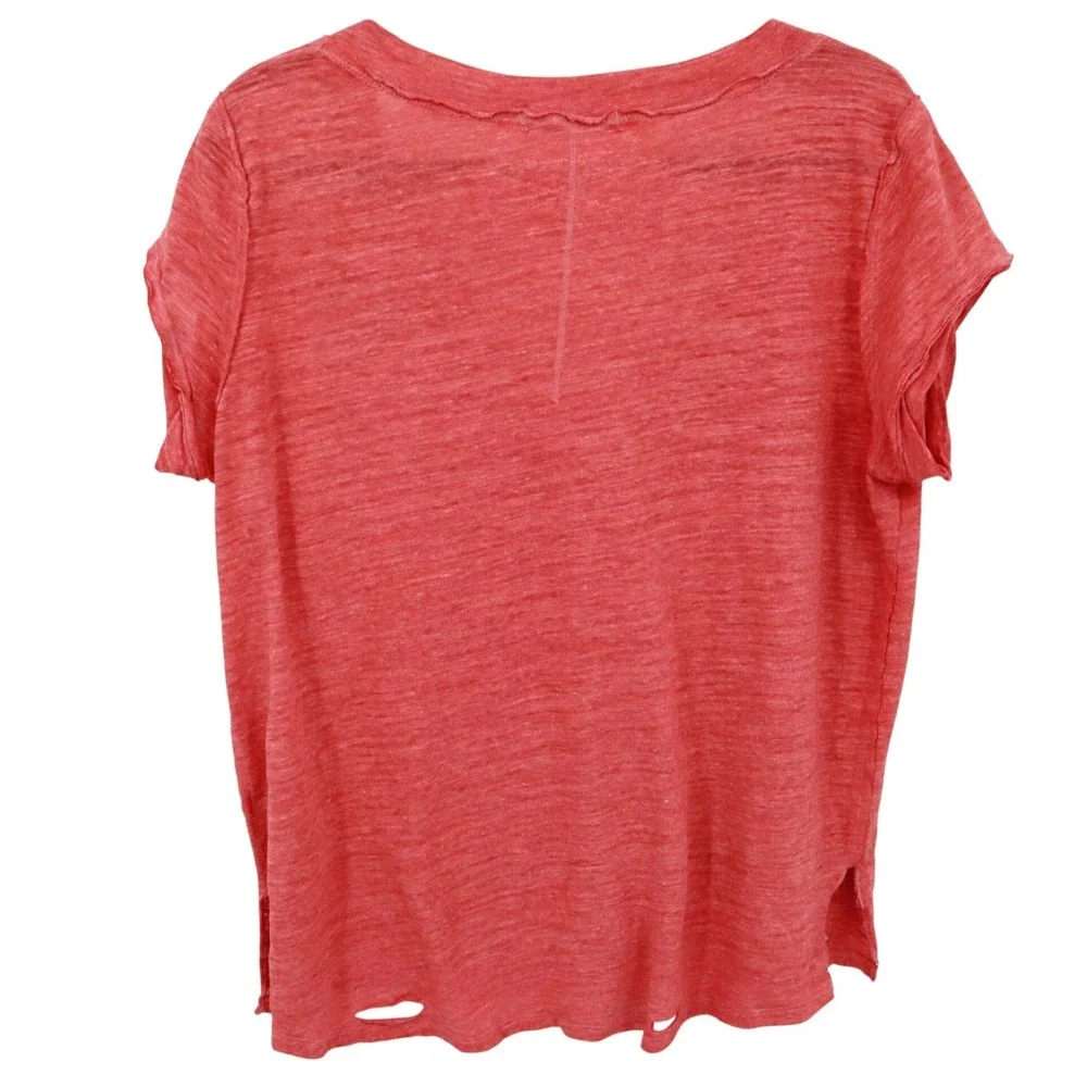 We The Free Distressed‎ Tee Women S Red Boho Coastal Oversized Casual Slouchy